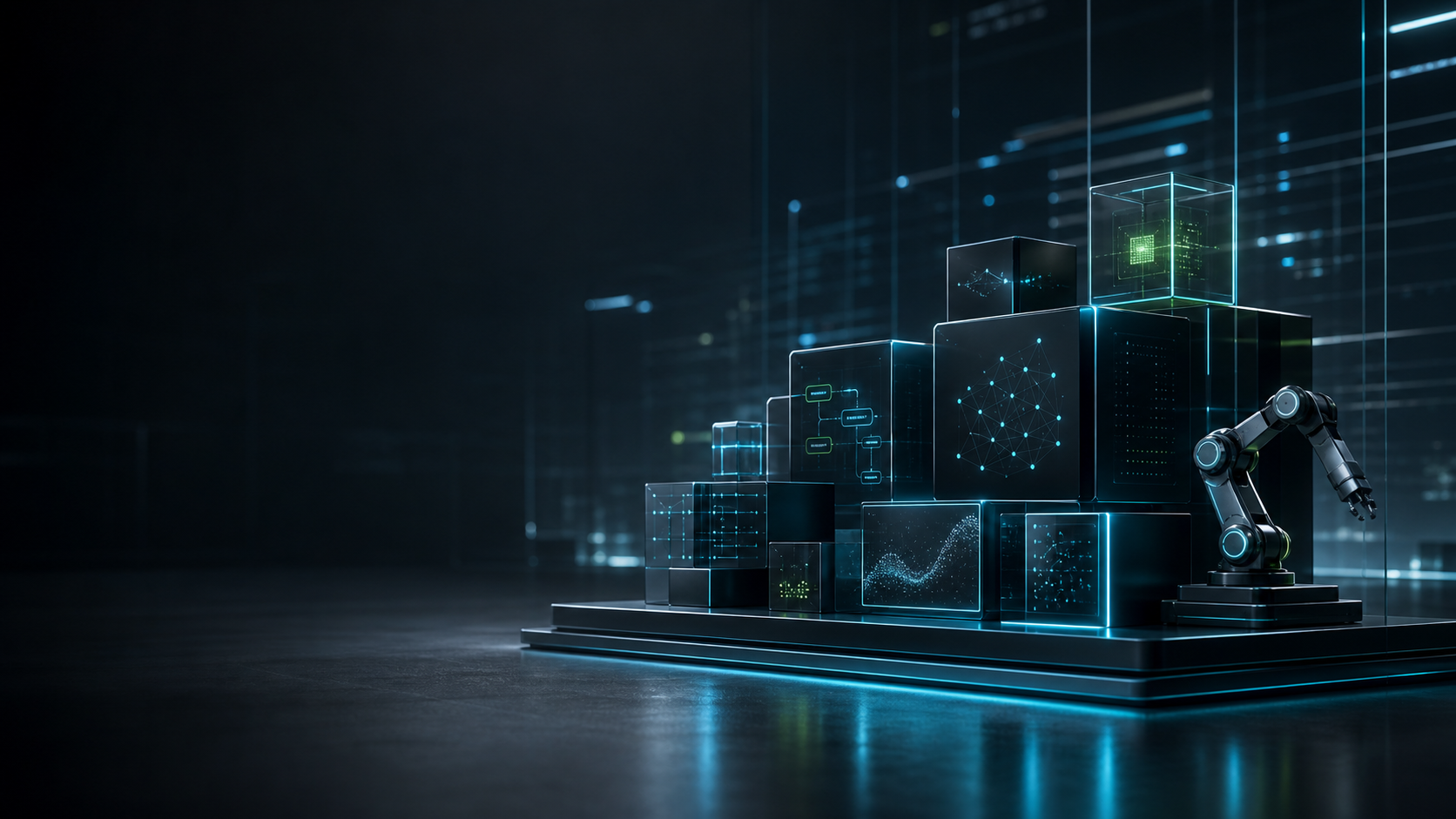 Abstract software, AI, and robotics integration background